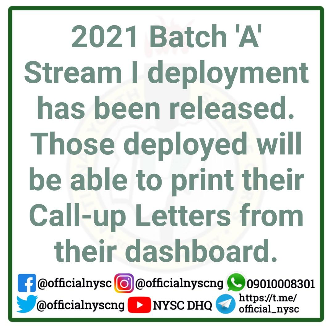 Cover Image for NYSC Call-Up Letters 2021 Batch A Stream 1 Released