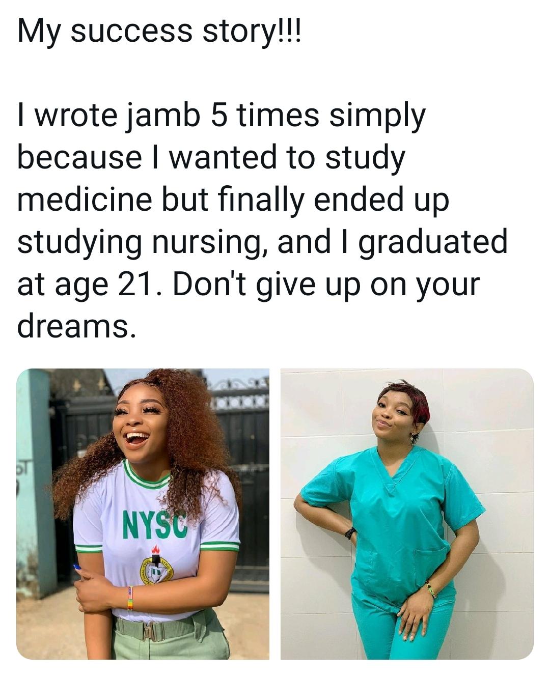 Cover Image for Wrote JAMB 5 times for Medicine but graduated a Nurse